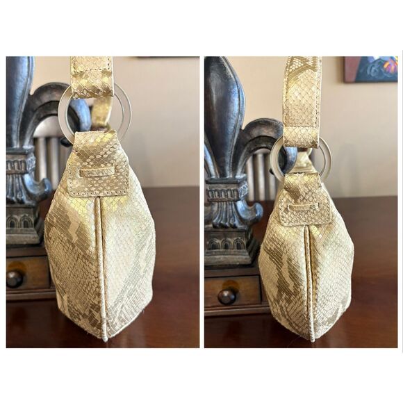 DONALD J PLINER - Gold/Blush Python Snakeskin-Embossed Leather Hobo Shoulder Bag - Picture 11 of 16